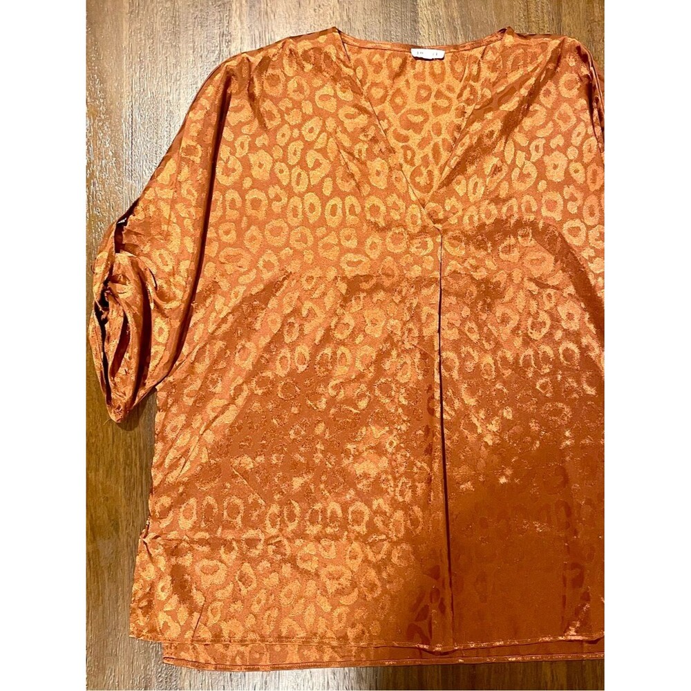 JODIFL Metallic Copper Brown Leopard Print Satin Top - Medium/Large